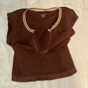 Urban Outfitters Brown Polo Crop Top with Cap Sleeves